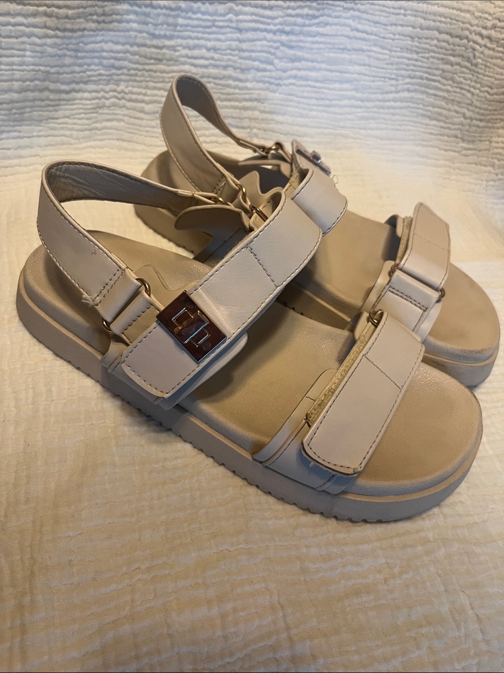 TOP MODA Neutral Beige Chunky Strap Sandals Size 8